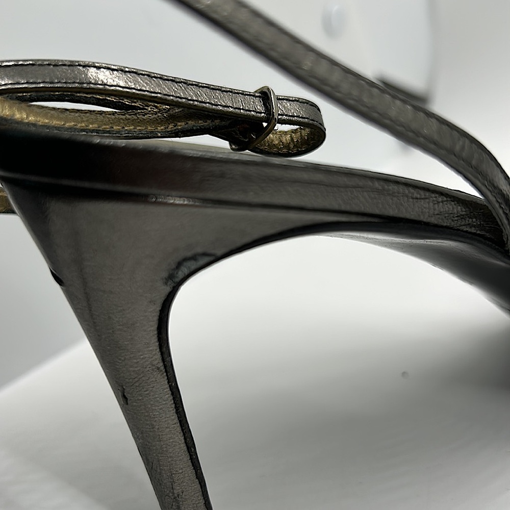 Yves Saint Laurent Auth Gray/Gold Strappy Stiletto Heel Shoes **Size 10** 🔥🔥 - Picture 10 of 10